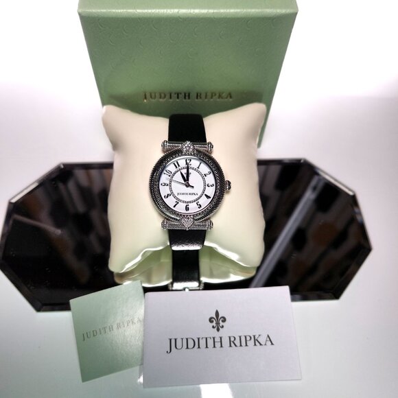 Judith Ripka Parisian Watch CZ Heart White Dial Leather Band Analog Arabic NIB main image 7